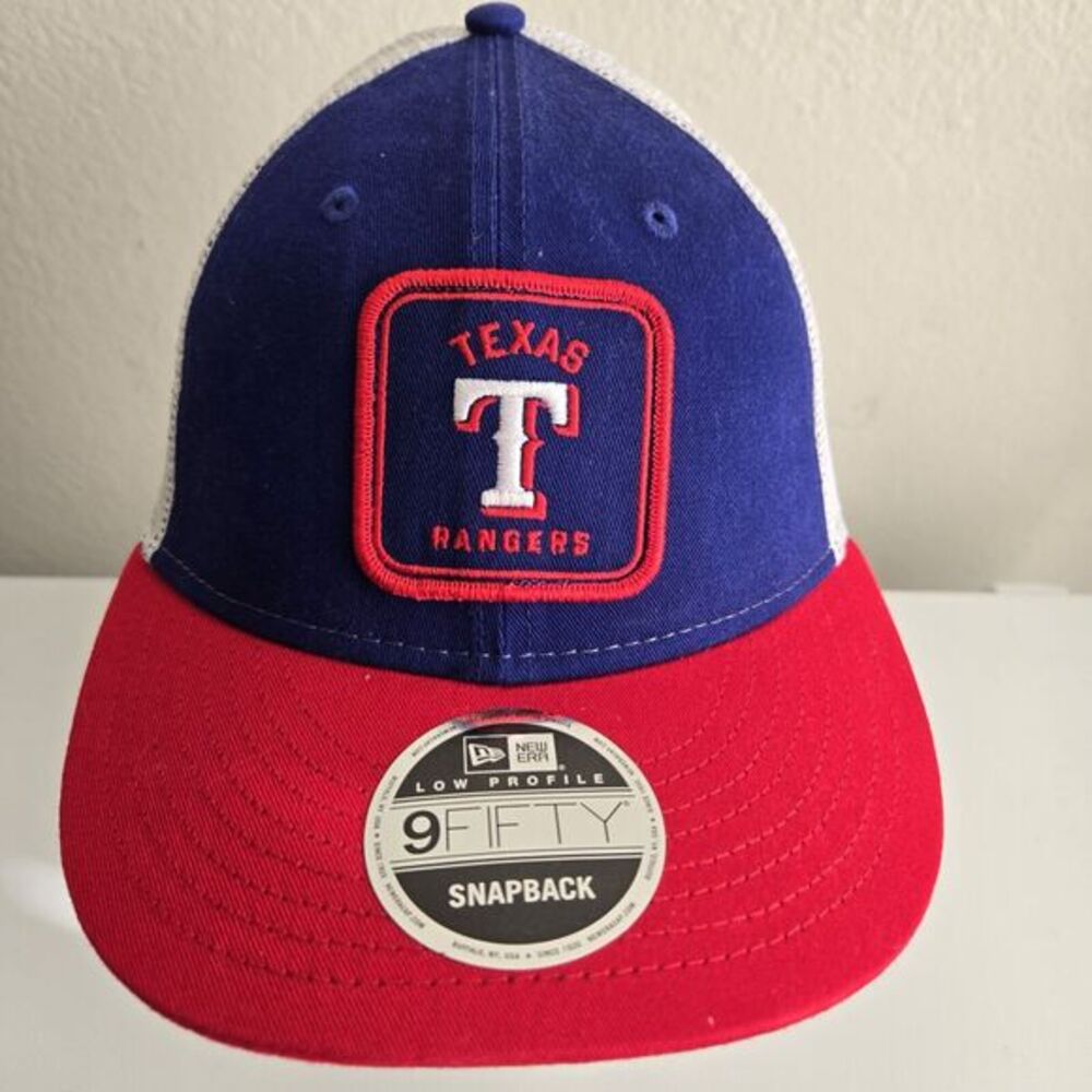Texas Rangers New Era Low Profile Squared 9FIFTY Team Patch Trucker Hat Cap NEW